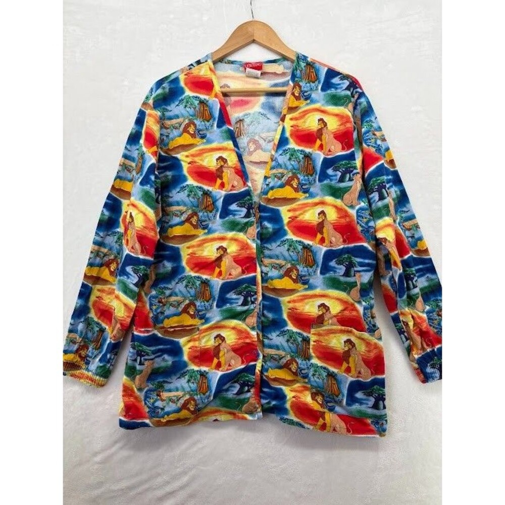 Lion King Disney Medical Scrub Jacket Size Medium Button Down Pockets No Fading‎